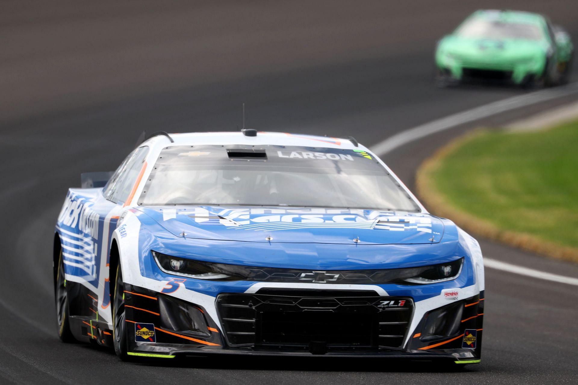 Kyle Larson, driver of the #5 HendrickCars.com Chevrolet, drives during the NASCAR Cup Series Brickyard 400 - Source: Getty